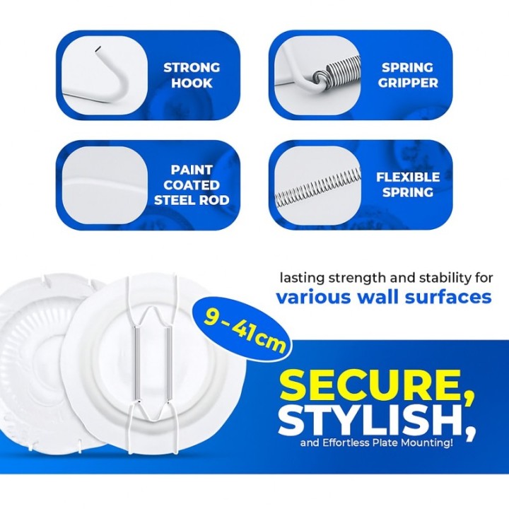 GeckoTeq Plate hanger en blanc pour assiettes de 9 à 41 cm