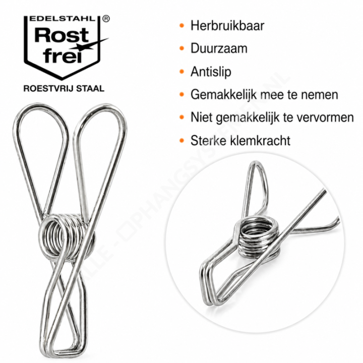 GeckoTeq Spandraad Fotokabel Set met RVS Foto- en Papierklemmen – incl. toebehoren