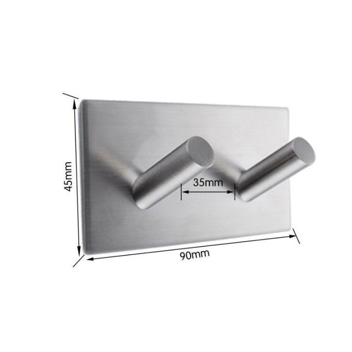 GeckoTeq Stainless Steel Selfadhesive Hook - 2 hanging points
