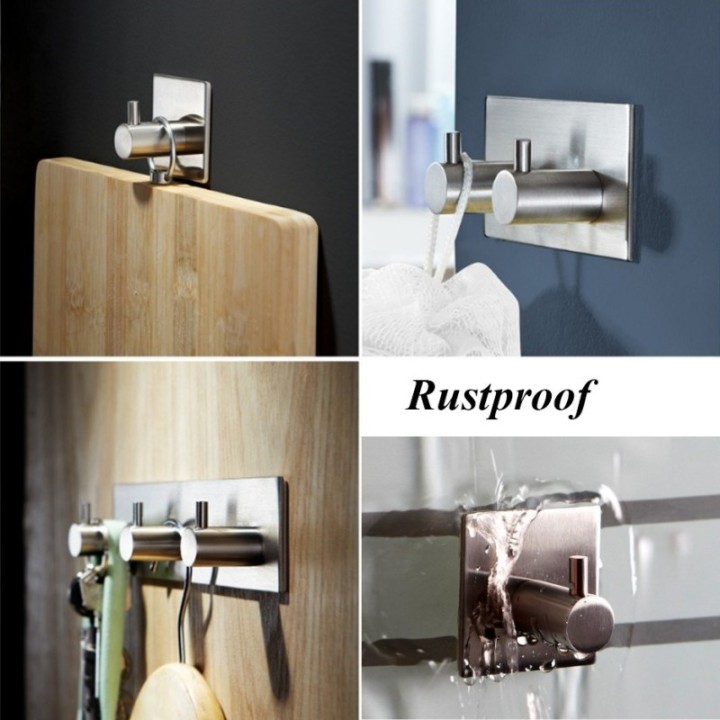 GeckoTeq Stainless steel self-adhesive Hook round - 2 suspension points