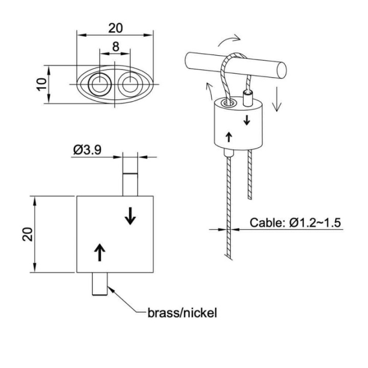 Pince de câble de suspension à boucle autobloquante GeckoTeq pour fil de 1,5 mm
